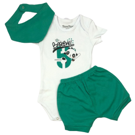 conjuntos body 3 pecas conjunto verde com branco conjunto baby boy promocao com babador bandana