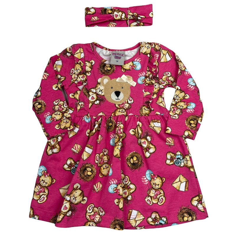 Vestido Bebê Menina Ursinhos e Laços Pink- Pimentinha Kids